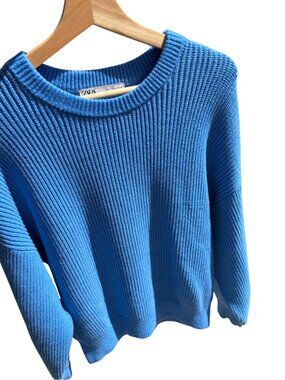 ZARA Blue Ribbed Sweater – Size Large (Relaxed Fit) 💙✨